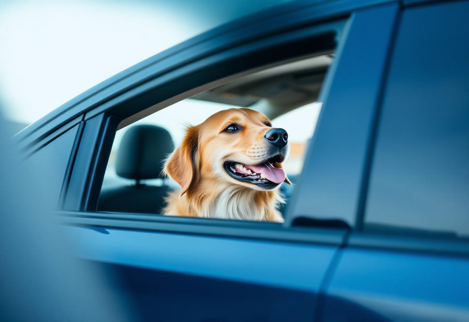 Happy golden retriever enjoying a PawBox ride